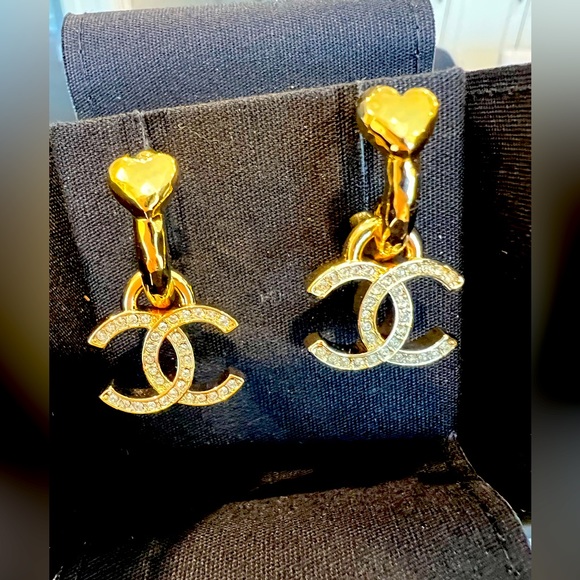 Chanel new 23P Gold crystal hoop earring.